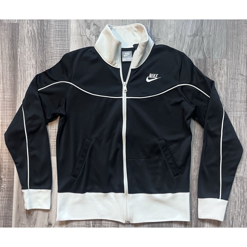 Vintage Nike Sportswear Track Jacket Womens Sz Medium Polyester Black Off White